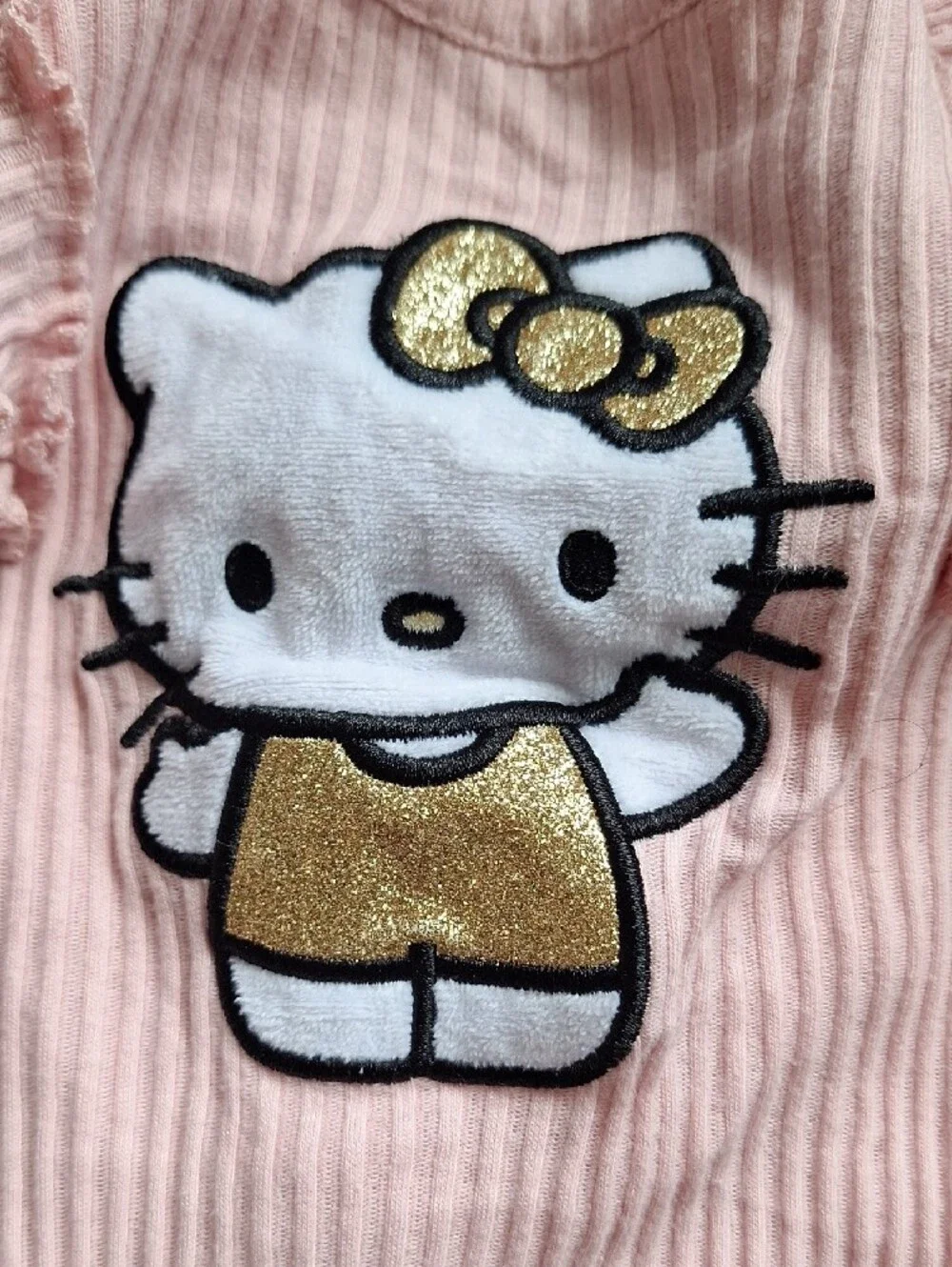 Hello Kitty Pink Ribbed Top and Pants Set with Gold Glitter Accents